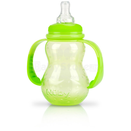 Nuby Art. 1092 Green Mācību pudelīte ar rokturiem un mīksto uzgali no 4 mēnešu vecuma 210 ml