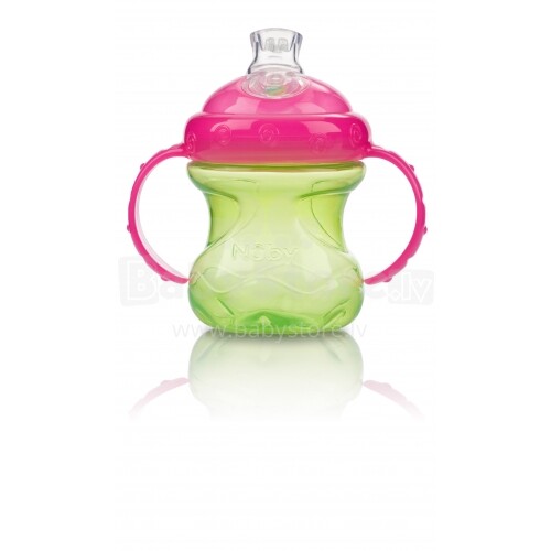 „Nuby“ menas. 9925 Rožinė / žalia taurė kūdikiams nuo 6 mėnesių amžiaus su minkštu dangteliu 240 ml