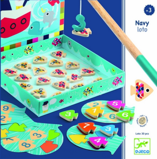 Djeco Navy-loto Loto-Makšķerēšana koka zivtiņas ar magnētiem  DJ01688