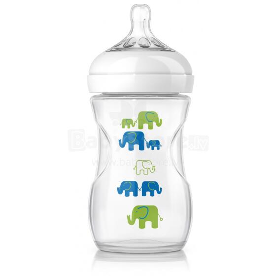 Philips Avent Natural Elephant Deco Art.SCF627/16 Bisphenol A nesaturoša  barošanas pudelīte (260m,)  1M+