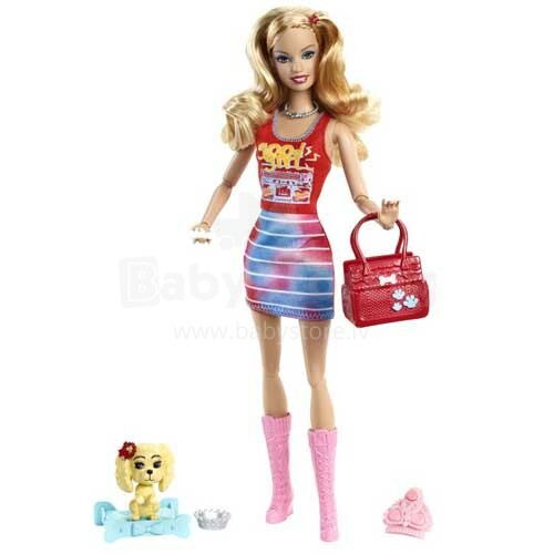 Mattel Barbie Fashionistas vasaros lėlė ir naminių gyvūnėlių menas. X2278 Lėlė Barbė su gyvūnu