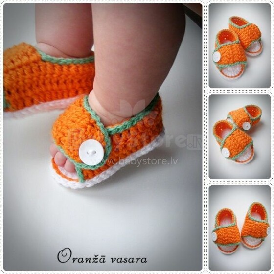 Divas Pekas Handmade Tamborētas sandales Oranžā vasara jaundzimušajiem (roku darbs)