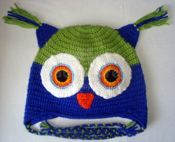 „Happy Ulula“ rankų darbo „Happy Owl 28“ megzta kepurė, 44-55cm dydžio (rankų darbo)