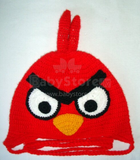 „Happy Ulula“ rankų darbo „Happy Bird“ raudona megzta kepurė, 44-55cm dydžio (rankų darbo)