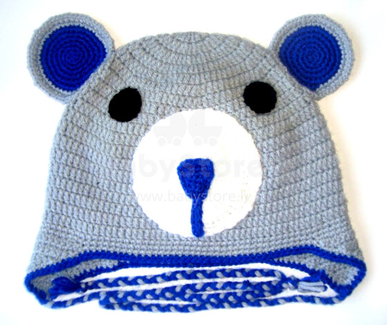 Megzta kepurė „Happy Ulula“ rankų darbo „Happy Bear“, 44-48cm dydžio (rankų darbo)