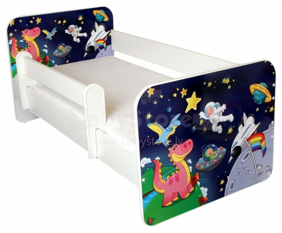 AMI Cosmoss Bērnu stilīga gulta ar noņemamu maliņu un matraci 144x74cm