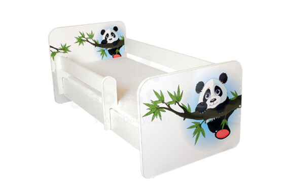 AMI Panda Bērnu stilīga gulta ar noņemamu maliņu un matraci 144x74cm