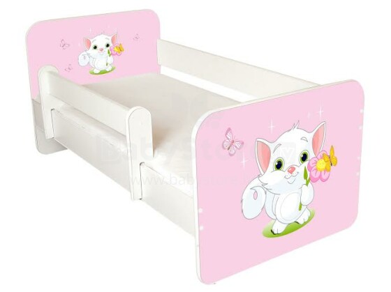 AMI Cats Bērnu stilīga gulta ar noņemamu maliņu un matraci 144x74cm