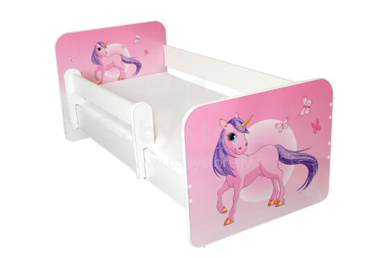 „AMI Pony No.8“ stilinga vaikų lova su nuimamu kraštu ir čiužiniu 144x74cm