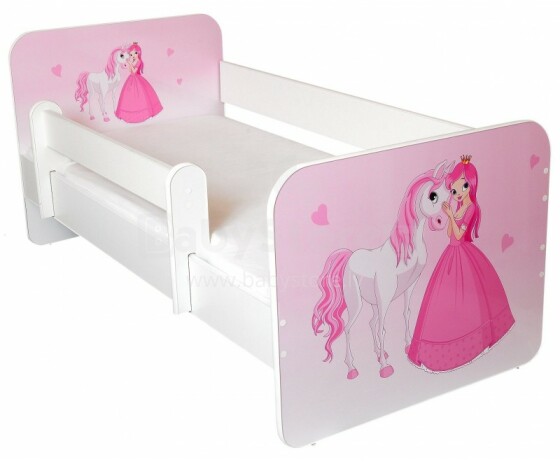AMI Pony Bērnu stilīga gulta ar noņemamu maliņu un matraci 144x74cm