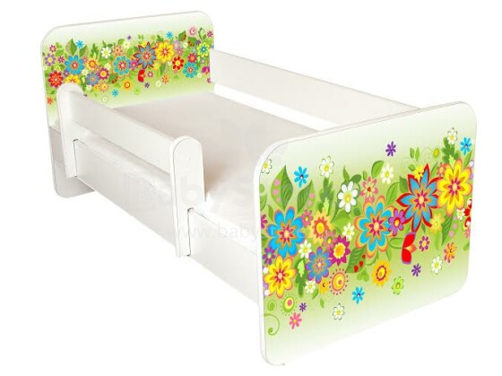AMI Flowers Стильная молодёжная  кровать со съёмным бортиком и матрасом 144x74 см