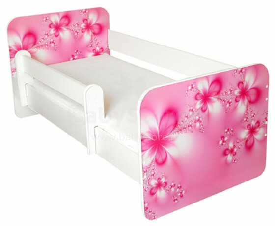 AMI Flowers Bērnu stilīga gulta ar noņemamu maliņu un matraci 144x74cm