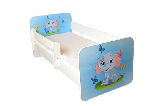 AMI Elephant Bērnu stilīga gulta ar noņemamu maliņu un matraci 144x74cm