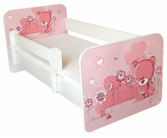 AMI Bear Bērnu stilīga gulta ar noņemamu maliņu un matraci 144x74cm