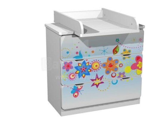 AMI 3S Flowers  Bērnu stilīga kumode ar pārtinamo galdiņu 82x80x45,5cm