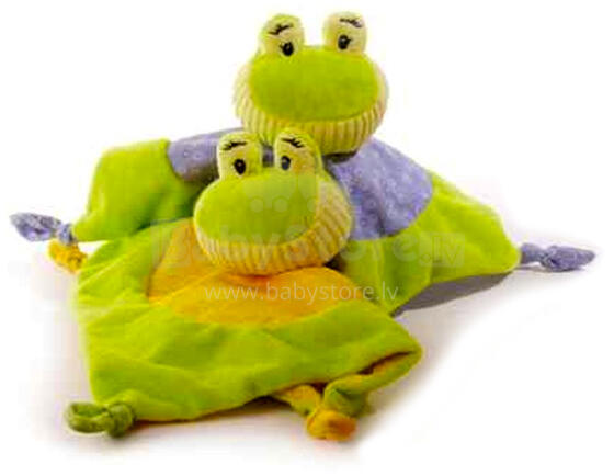 Djeco Art.7166  Doudou Froggy Mīksta rotaļlieta Miega lupatiņa - grabulis 'Varde'