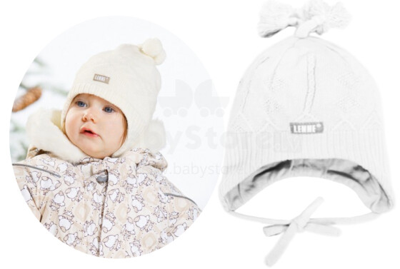 Lenne'15 Baby Art.14370-100  Knitted cap Вязанная полушерстяная шапка для младенцев на завязочках