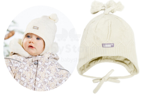 LENNE'15 Baby 14370-505 Knitted cap Вязанная полушерстяная шапка для младенцев на завязочках