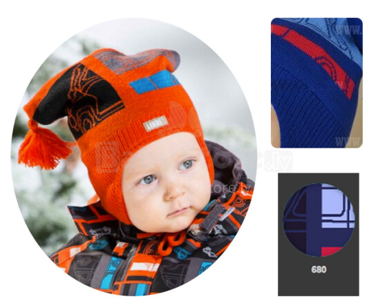 LENNE'15 Garry 14375-680 Knitted cap Вязанная полушерстяная шапка для младенцев на завязочках