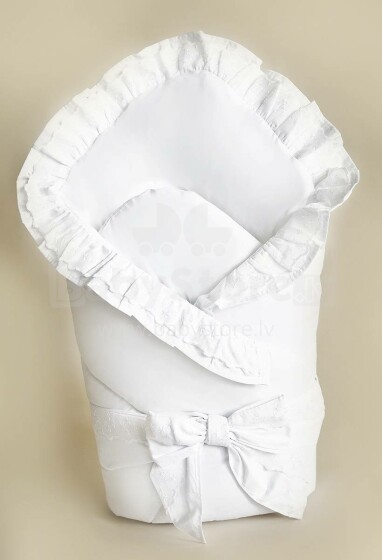 „MimiNu Biancoline“ menas. 67963 Medvilninė daugiafunkcė antklodė su nėriniais, puošmena (naujagimiams) 80x80cm