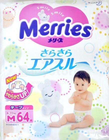Merries M izmērs (6 - 11 kg) 64 gb. ECO ekoloģiskas zīdaiņu / bērnu autiņbiksītes