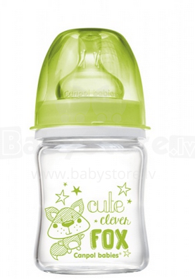 „Canpol“ kūdikių menas. 79/001 Stiklinis butelis su silikoninėmis čiulptukais nuo kolikų, 120 ml (0–6 mėn.)