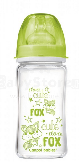 „Canpol“ kūdikių menas. 79/002 Stiklinis butelis su silikoninėmis čiulptukais nuo kolikų, 240 ml (0-6 mėn.)