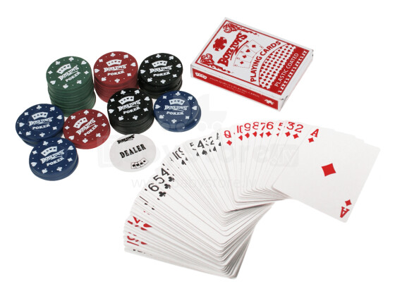 Lošimo kortos su pokerio žetonais Art.64423 Klasikinės lošimo kortos ir pokerio žetonai