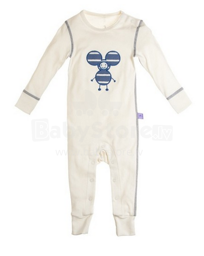 BeeKid Art. P10007M1 Белый комбинезон с синей аппликацией для новорождённых, 100% органический хлопок (62-92 см)