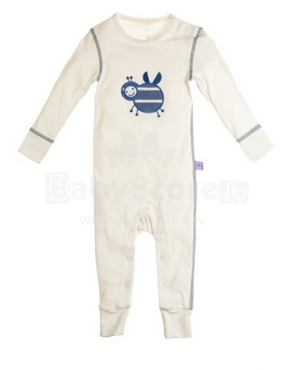 „BeeKid“ art. P10007D2 Kombinezonas kūdikiams su ilgomis rankovėmis, 100% organinė medvilnė su mėlyna aplikacija (62-92 cm)