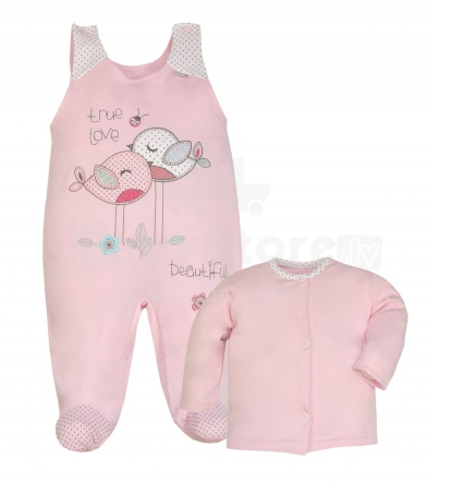 „Koala Cwirki 03-949 / 52“ Vaikų rinkinys Medvilniniai kūdikių marškiniai ir roplys su sagomis rausvos spalvos