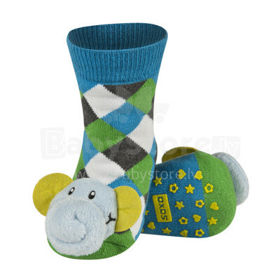 Soxo Art.31784 Šlepetės kūdikiams su gyvūnais Vaikų minkštos kojinės-šlepetės su stilingomis 3D aplikacijomis ir barškučiu