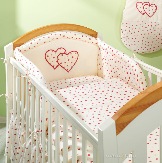 Mamo Tato Heart Col. Red Print Kokvilnas gultas veļas komplekts no 2 daļam (90x120 cm)