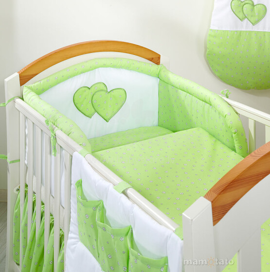 Mamo Tato Heart Col. Green Print Kokvilnas gultas veļas komplekts no 2 daļam (90x120 cm)