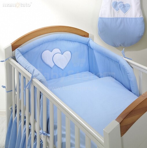 Mamo Tato Heart Col. Blue Kokvilnas gultas veļas komplekts no 3 daļam (60/90x120 cm)