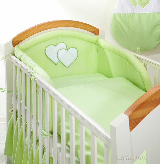 Mamo Tato Heart Col. Green Kokvilnas gultas veļas komplekts no 3 daļam (60/90x120 cm)