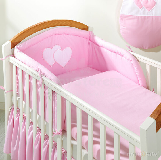 Mamo Tato Heart Col. Pink Kokvilnas gultas veļas komplekts no 3 daļam (70/100x135 cm)