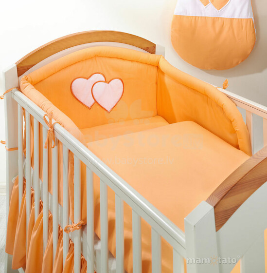 Mamo Tato Heart Col. Orange Kokvilnas gultas veļas komplekts no 3 daļam (70/100x135 cm)