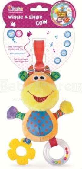 Bam Bam Wiggie&Giggie  разноцветная игрушка с клипсой и погремушками Коровка
