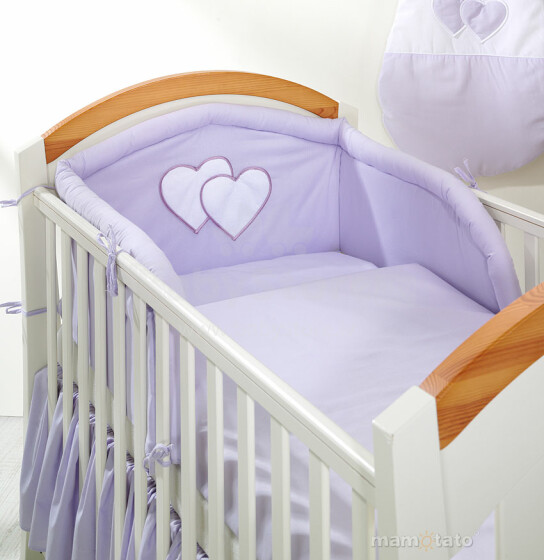 Mamo Tato Heart Col. Lavender Kokvilnas gultas veļas komplekts no 6 daļam (60/90x120 cm)