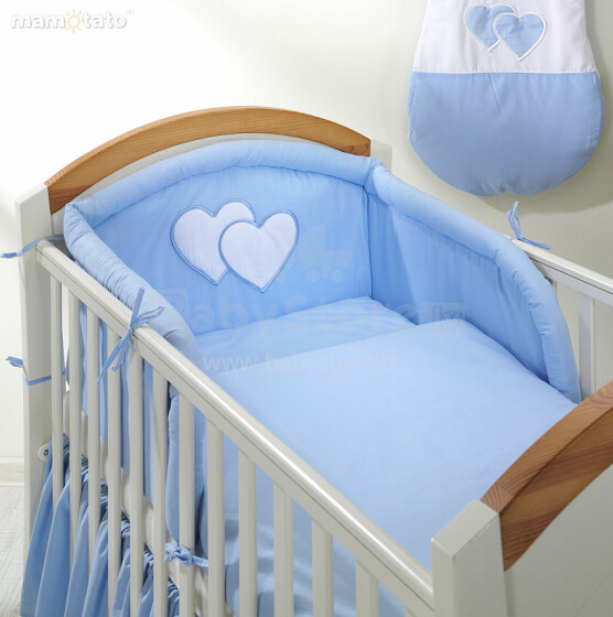 „Mamo Tato“ širdies plk. Mėlynos medvilnės patalynės komplektas iš 6 dalių (60 / 100x135 cm)