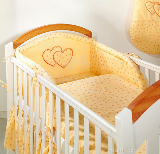 Mamo Tato Heart Col. Sunshine Kokvilnas gultas veļas komplekts no 6 daļam (60/100x135 cm)