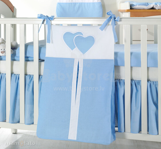 „Mamo Tato“ širdies plk. Mėlynas audinių krepšys sauskelnėms lovelei (38x62 cm)