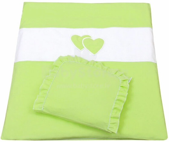 Mamo Tato Heart Col. Green Комплект постельного белья для коляски из 2 частей