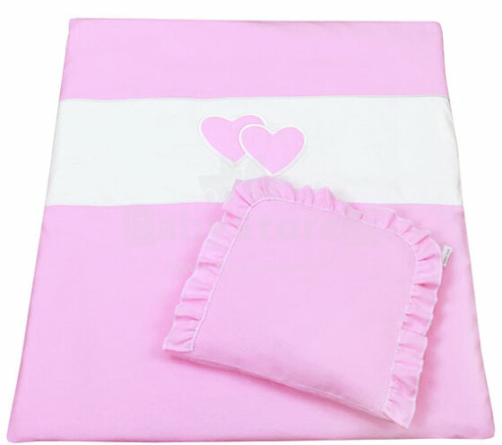 „Mamo Tato“ širdies plk. 2 dalių rožinės medvilnės vežimėlio skalbinių komplektas