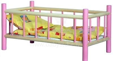 I-Toys Art.R-524 Деревянная кукольная кроватка с постельным бельём (50x27 cm)
