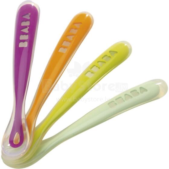 Beaba Spoon Art.913183 силиконовая ложечка для самостоятельного употребления пищи от 4мес,4 шт