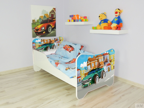 Kapri Cars Bērnu stilīga gulta ar matraci ar kasti 144x74 cm