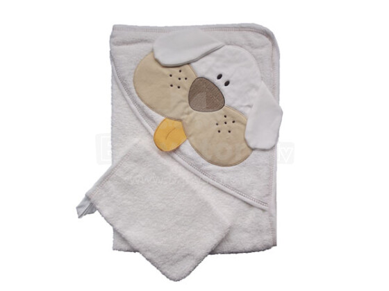 „Bebekids Art.76700“ kilpinis rankšluostis vaikams, kilpinis rankšluostis su gobtuvu (75x75) ir medvilninė pirštinė skalbimui