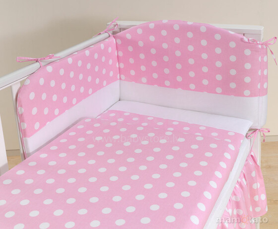 „Mamo Tato Dots“ plk. 3 dalių rožinės medvilnės patalynės komplektas (60 / 135x100 cm)